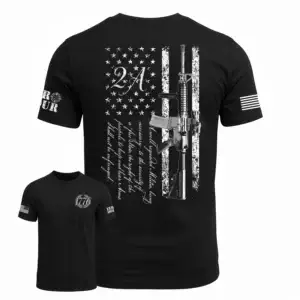 Second Amendment t-shirt distressed American flag rifle graphic Black 2A tshirt with full Second Amendment text Patriotic constitution t-shirt with 1776 chest print